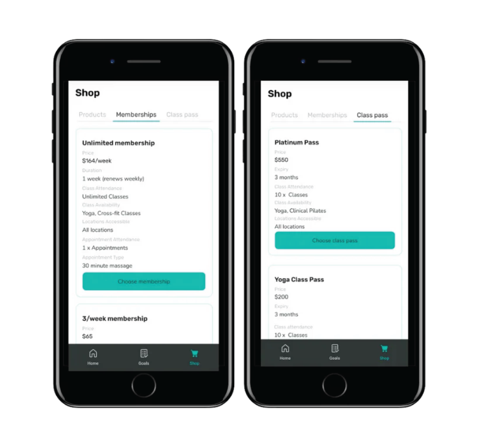 Memberships, Class Passes, Payments & Shop